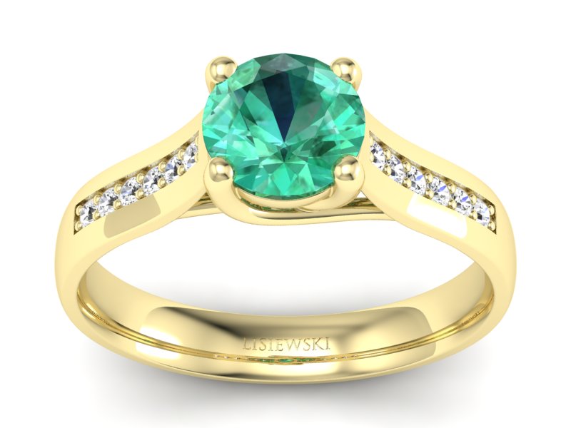 Złoty pierścionek ze szmaragdem i diamentami - p16299zsm