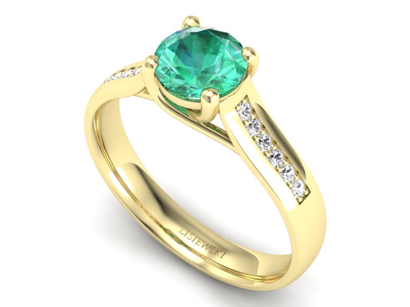 Złoty pierścionek ze szmaragdem i diamentami - p16299zsm — zdjęcie 3