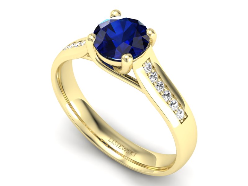 Złoty pierścionek z szafirem i diamentami - p16299zsz — zdjęcie 3