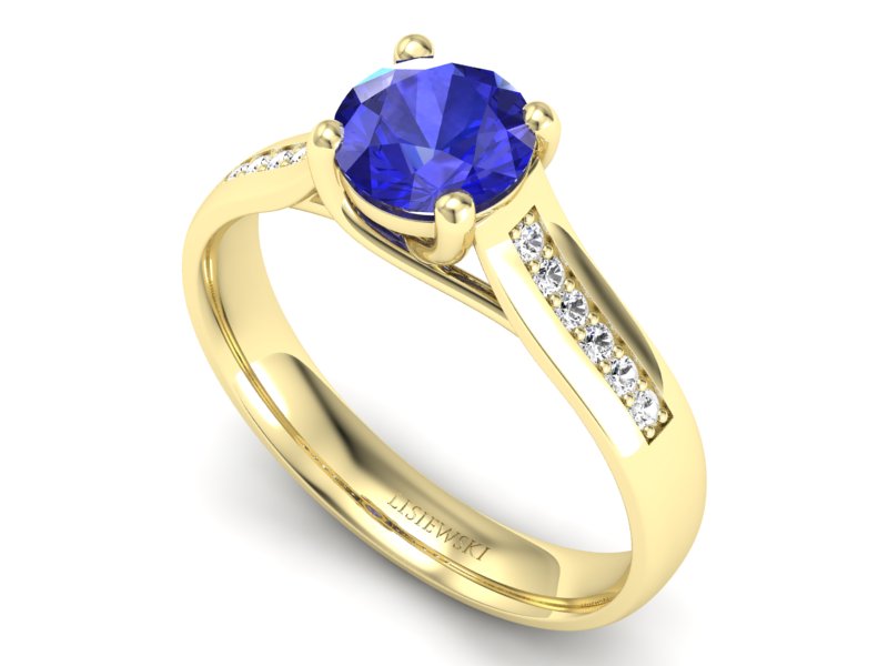 Złoty pierścionek z szafirem i diamentami - p16299zszc — zdjęcie 3