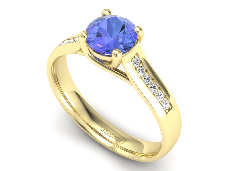 Pierścionek z tanzanitem i brylantami żółte złoto - p16299zt — zdjęcie 3