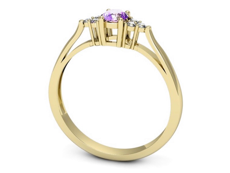 Pierścionek ametyst i brylanty żółte złoto - p16301zat — zdjęcie 3