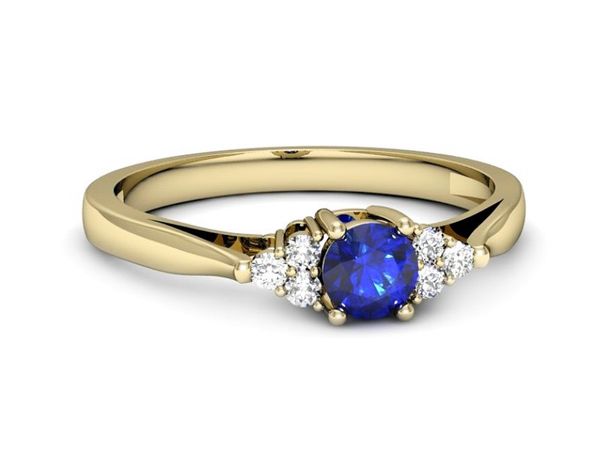 Złoty pierścionek z szafirem i diamentami - p16301zszc