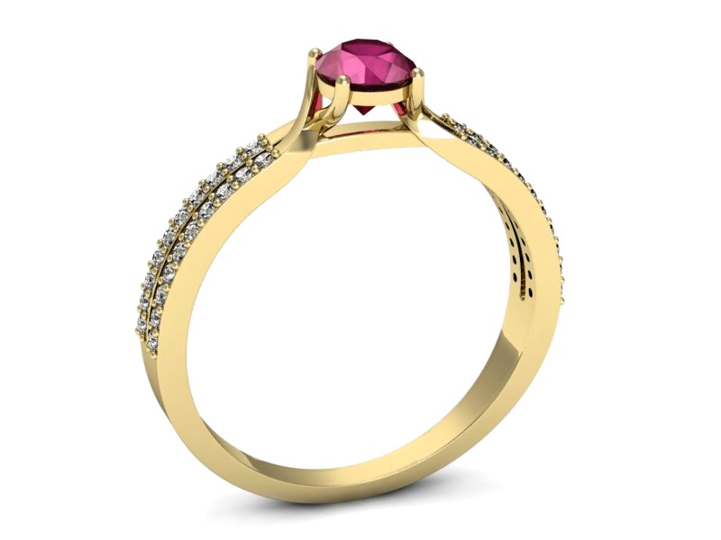 Pierścionek z rubinem i brylantami żółte złoto - p16303zr — zdjęcie 3