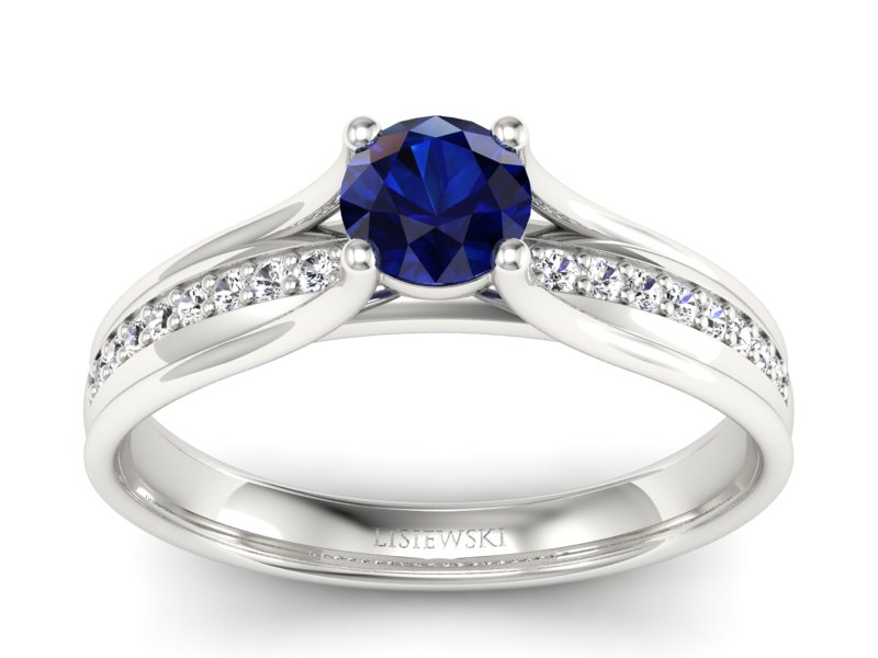 Pierścionek z szafirem i brylantami białe złoto - p16304bsz