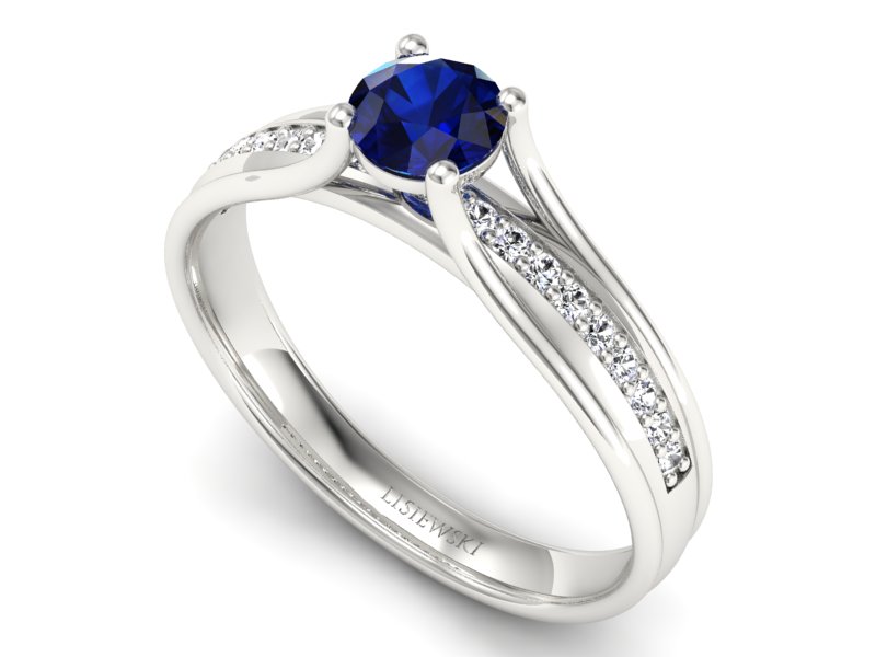 Pierścionek z szafirem i brylantami białe złoto - p16304bsz — zdjęcie 3