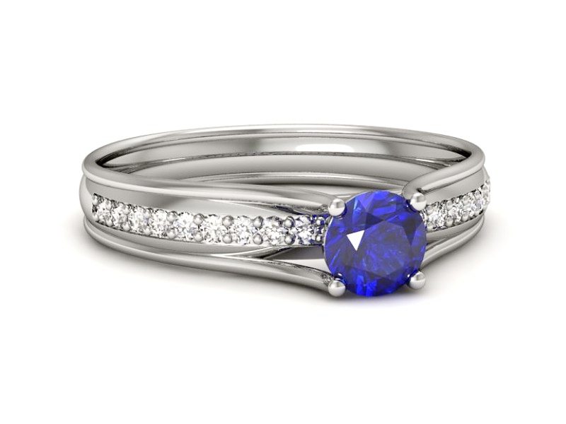 Złoty pierścionek z szafirem i brylantami - p16304bszc — zdjęcie 5