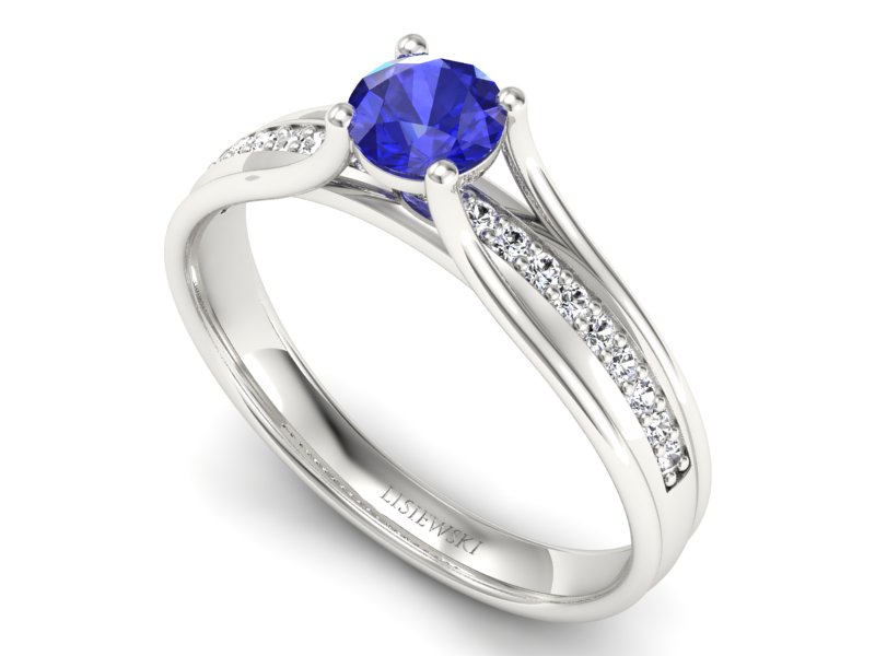 Złoty pierścionek z szafirem i brylantami - p16304bszc — zdjęcie 3