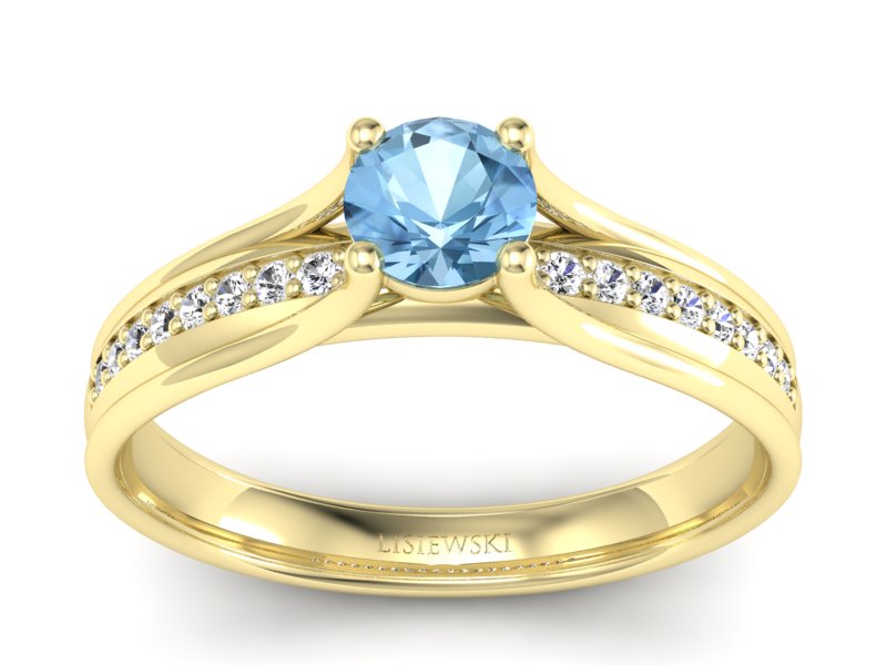 Pierścionek z topazem i brylantami żółte złoto - p16304za