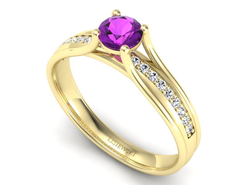 Pierścionek ametyst i brylanty żółte złoto - p16304zat — zdjęcie 3