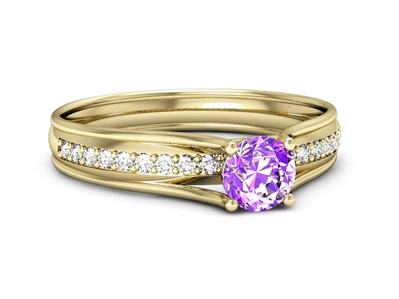 Pierścionek ametyst i brylanty żółte złoto - p16304zat — zdjęcie 5