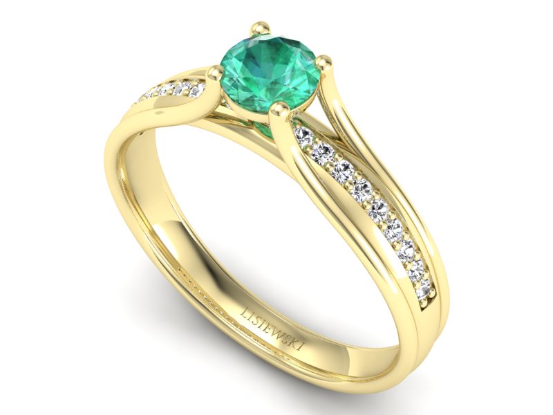 Złoty pierścionek ze szmaragdem i diamentami - p16304zsm — zdjęcie 3