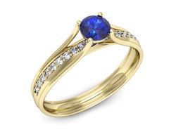 Złoty pierścionek z szafirem i diamentami - p16304zszc