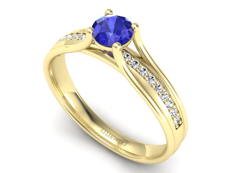 Złoty pierścionek z szafirem i diamentami - p16304zszc — zdjęcie 3