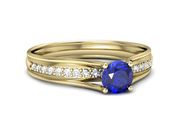 Złoty pierścionek z szafirem i diamentami - p16304zszc - 2