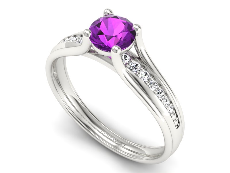 Złoty pierścionek z ametystem i brylantami - p16305bat — zdjęcie 3