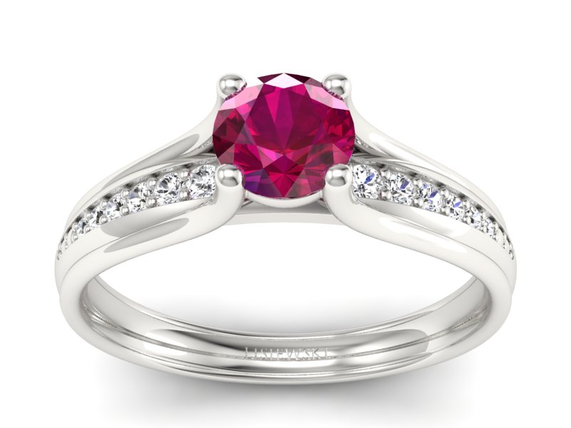 Pierścionek z rubinem i brylantami białe złoto - p16305br