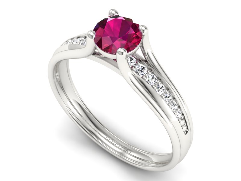 Pierścionek z rubinem i brylantami białe złoto - p16305br — zdjęcie 3