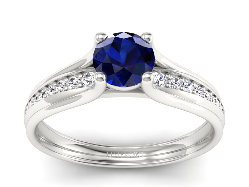 Pierścionek z szafirem i brylantami białe złoto - p16305bsz