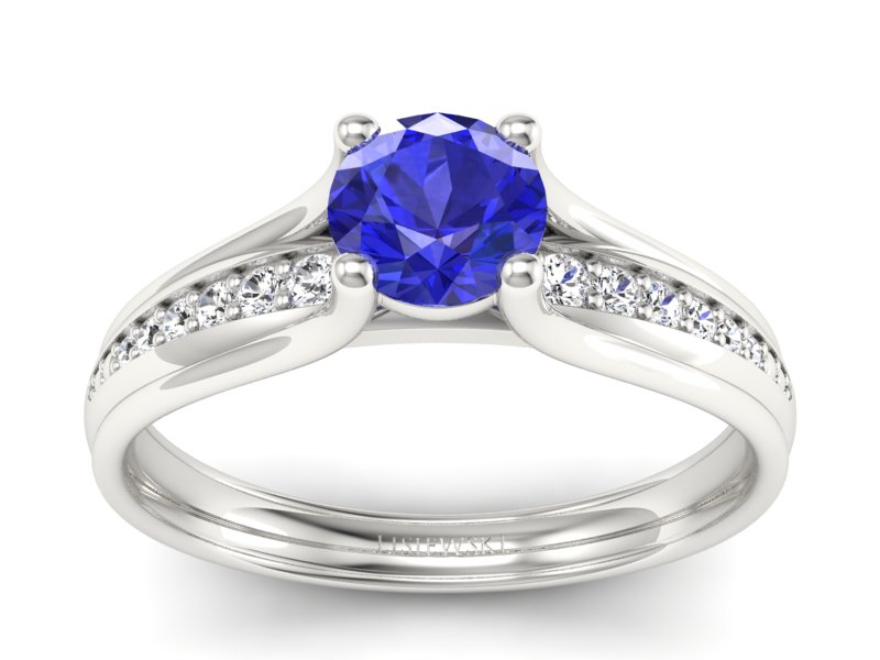 Pierścionek z szafirem i brylantami białe złoto - p16305bszc
