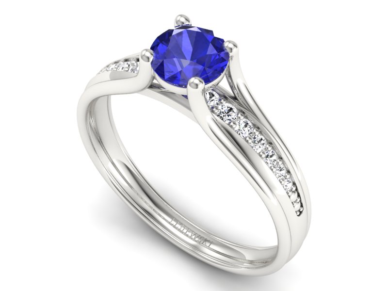 Pierścionek z szafirem i brylantami białe złoto - p16305bszc — zdjęcie 3