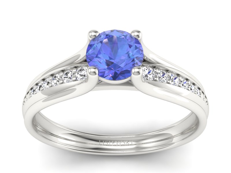 Pierścionek z tanzanitem białe złoto i brylantami - p16305bt