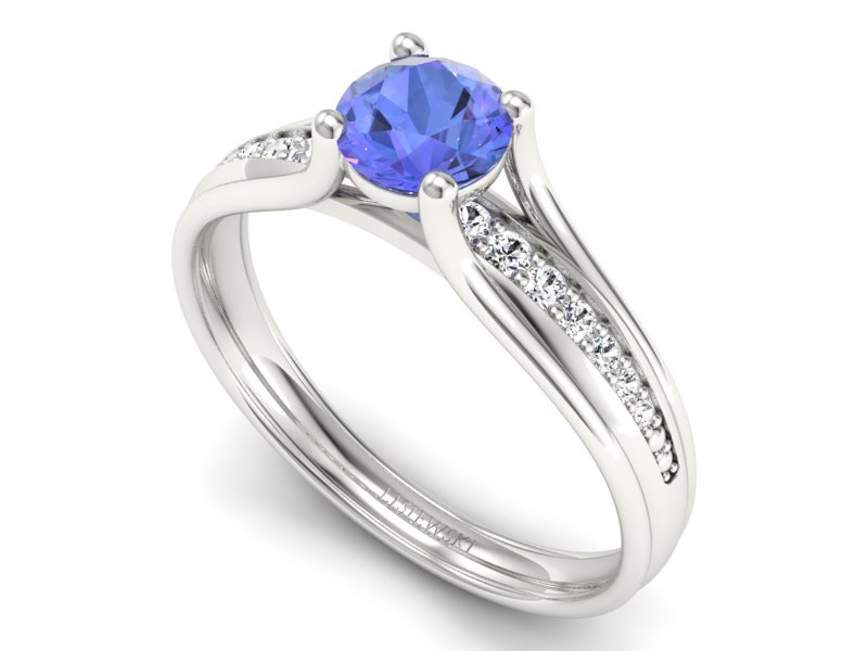 Pierścionek z tanzanitem białe złoto i brylantami - p16305bt — zdjęcie 3