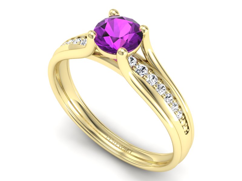 Pierścionek z ametystem i brylantami białe złoto - p16305zat — zdjęcie 3
