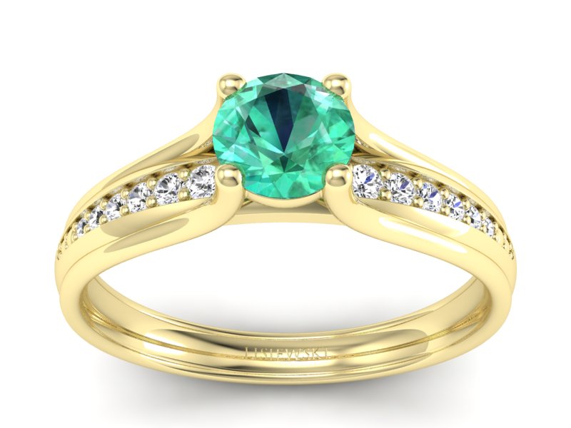 Złoty pierścionek ze szmaragdem i brylantami - p16305zsm