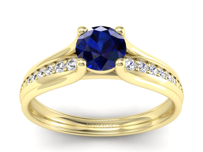 Złoty pierścionek z szafirem i brylantami - p16305zsz