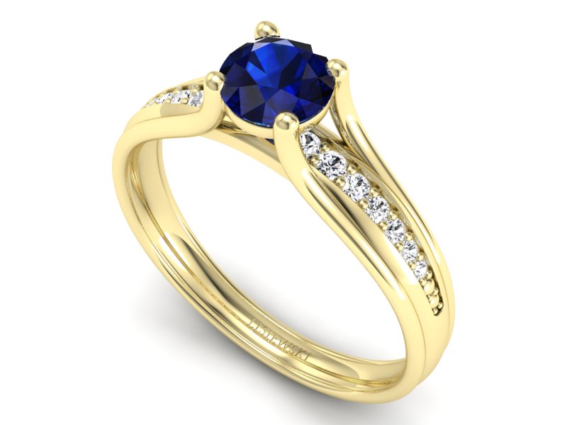 Złoty pierścionek z szafirem i brylantami - p16305zsz — zdjęcie 3