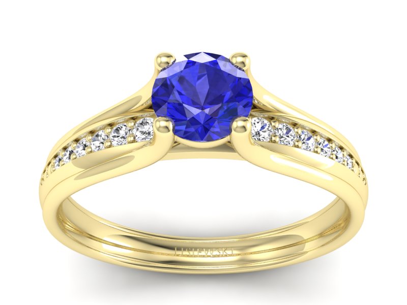 Złoty pierścionek z szafirem i brylantami - p16305zszc