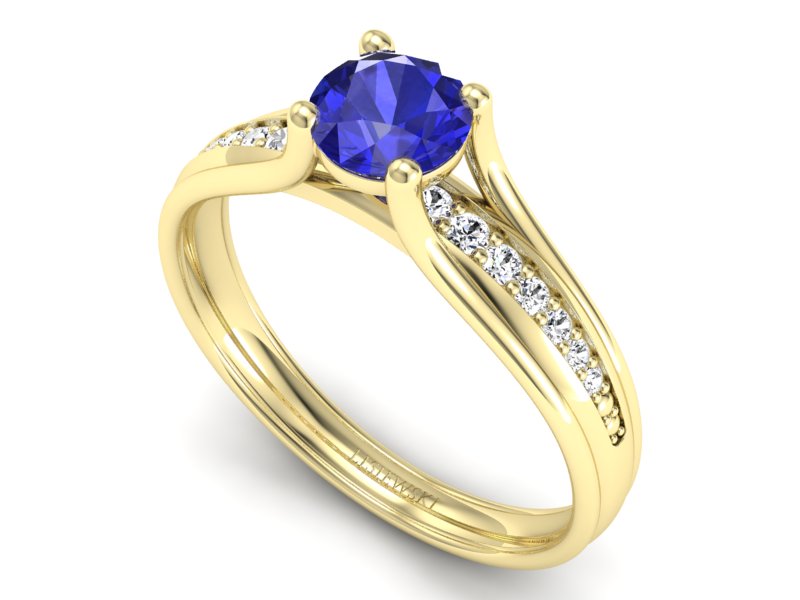 Złoty pierścionek z szafirem i brylantami - p16305zszc — zdjęcie 3