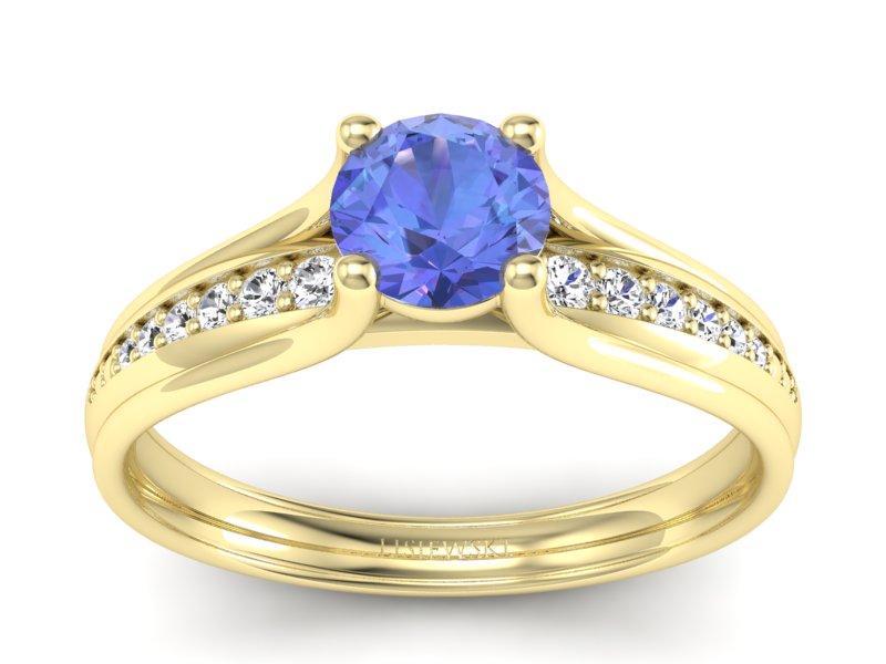 Pierścionek z tanzanitem i brylantami żółte złoto - p16305zt