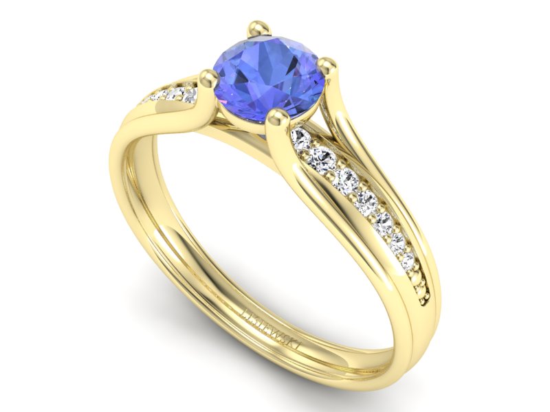 Pierścionek z tanzanitem i brylantami żółte złoto - p16305zt — zdjęcie 3