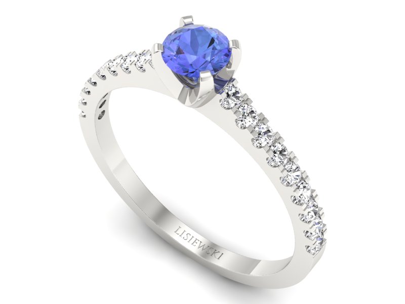 Pierścionek z tanzanitem białe złoto z brylantami - p16309bt — zdjęcie 3