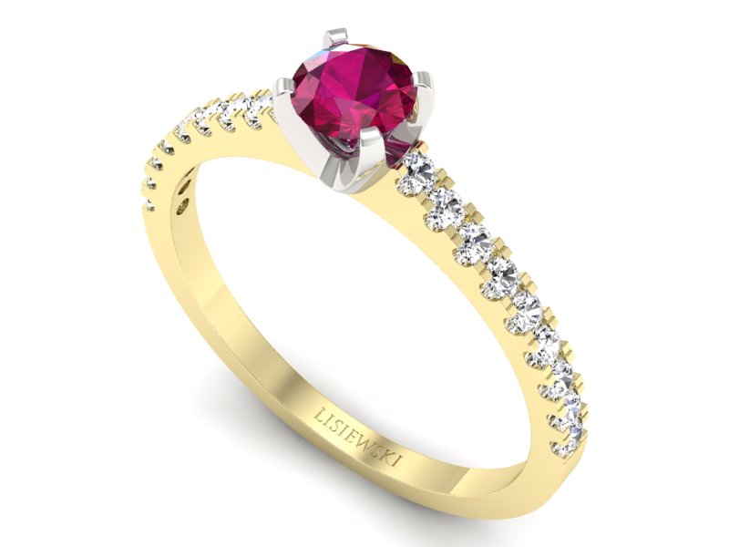 Złoty pierścionek z rubinem i diamentami - p16309zbr — zdjęcie 3