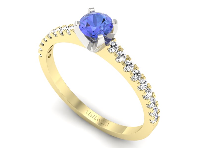 Złoty pierścionek z tanzanitem i brylantami - p16309zbt — zdjęcie 3