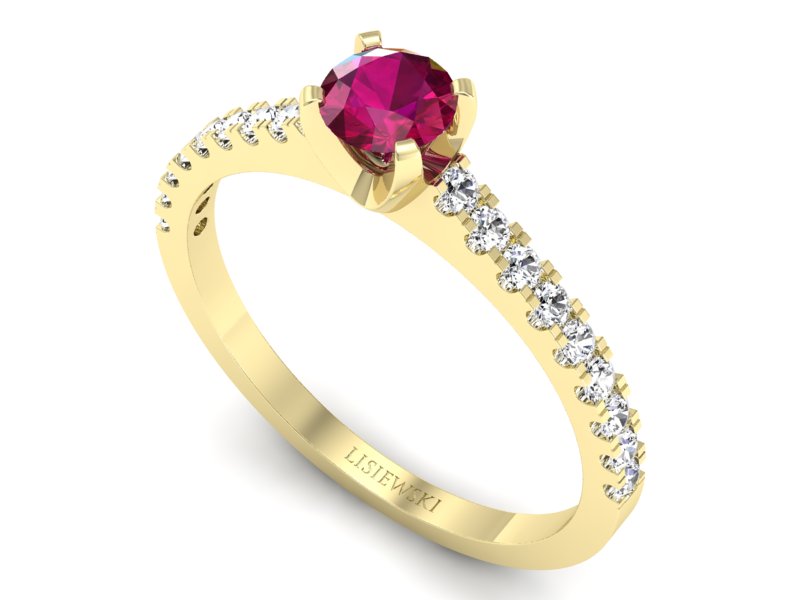 Pierścionek z rubinem i brylantami żółte złoto - p16309zr — zdjęcie 3