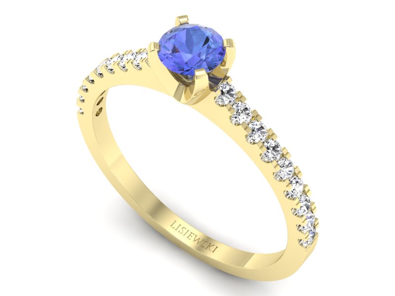 Pierścionek z tanzanitem i brylantami żółte złoto - p16309zt — zdjęcie 3