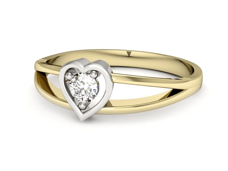 Złoty pierścionek z diamentem żółte i białe złoto - p16311zb — zdjęcie 2