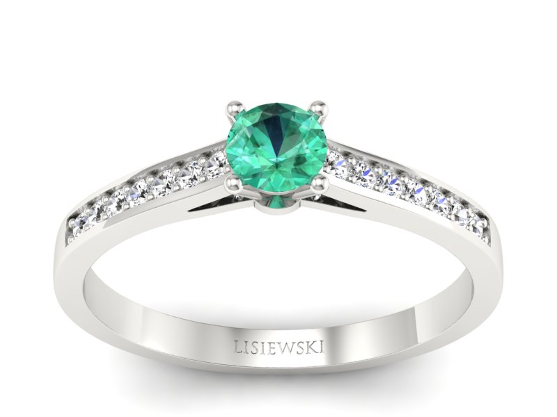 Złoty pierścionek ze szmaragdem i brylantami - p16312bsm