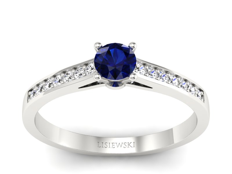 Pierścionek z szafirem i brylantami białe złoto - p16312bsz