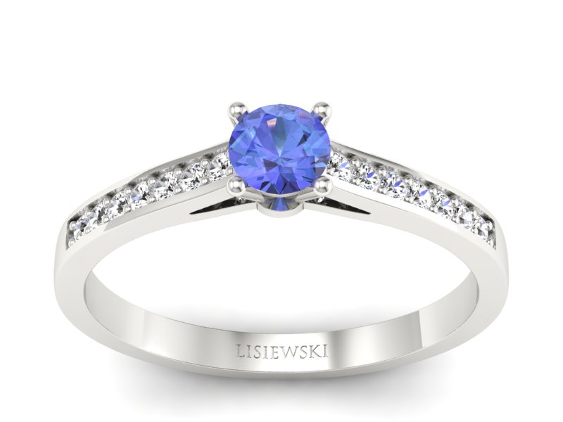 Pierścionek z tanzanitem białe złoto z brylantami - p16312bt