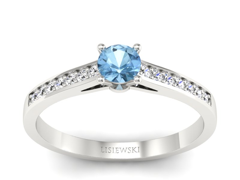 Pierścionek z topazem i brylantami białe złoto - p16312btp