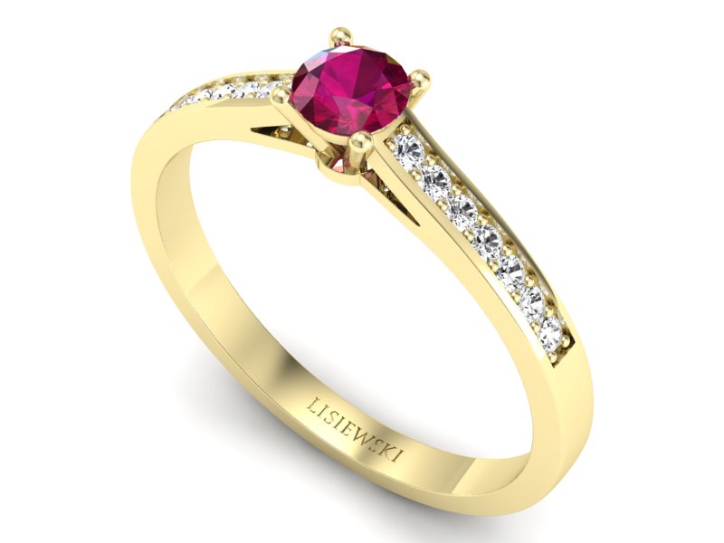 Pierścionek z rubinem i brylantami żółte złoto - p16312zr — zdjęcie 3