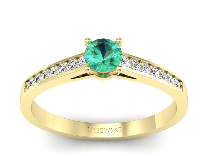 Złoty pierścionek ze szmaragdem i diamentami - p16312zsm