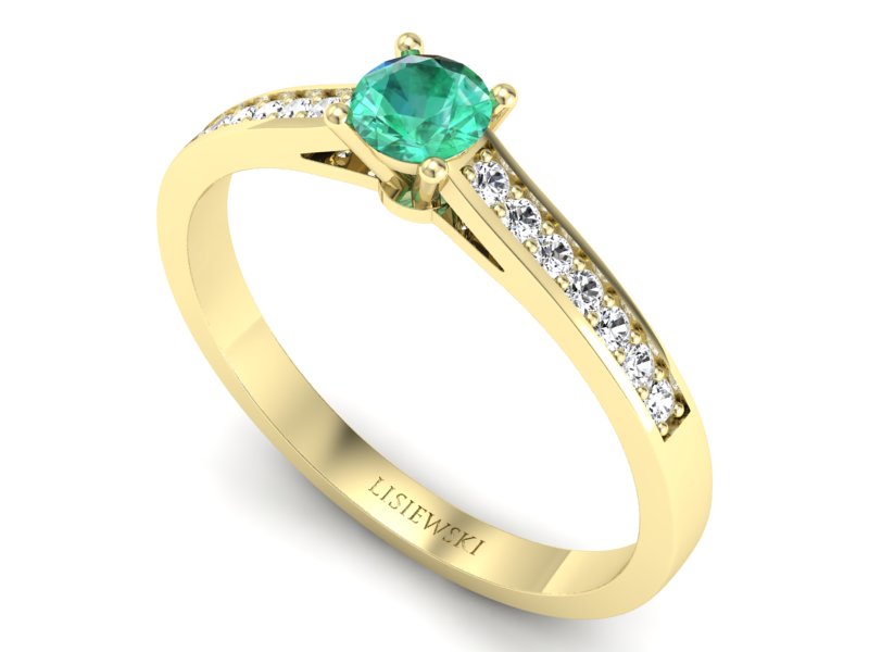 Złoty pierścionek ze szmaragdem i diamentami - p16312zsm — zdjęcie 3