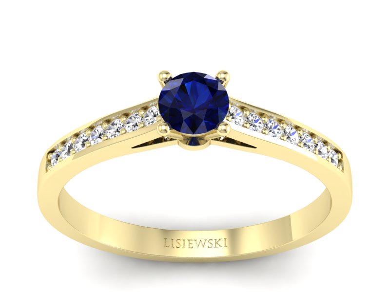 Złoty pierścionek z szafirem i diamentami - p16312zsz