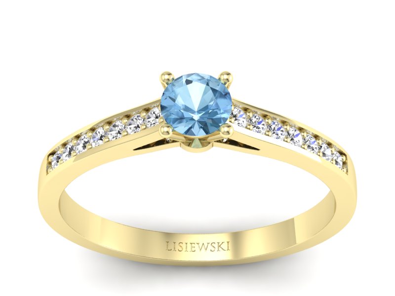 Pierścionek z topazem i brylantami żółte złoto - p16312ztp